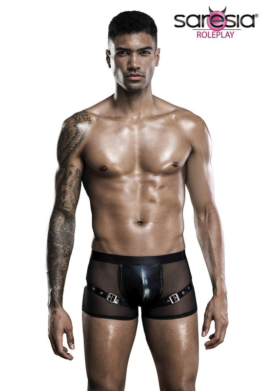 Saresia Men-Wetlook Shorts mit Zierschnallen